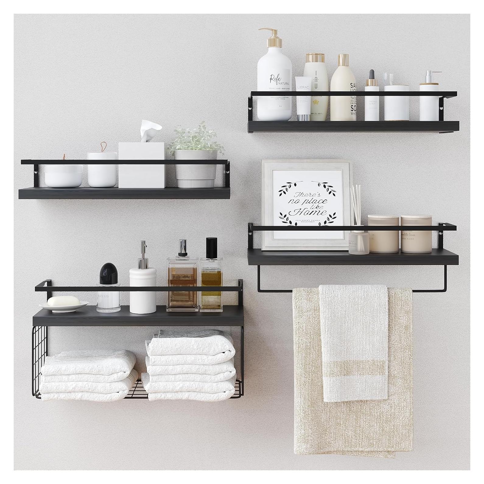 Estantes Flotantes de Madera Negra LUDORU - Set de 4 Niveles