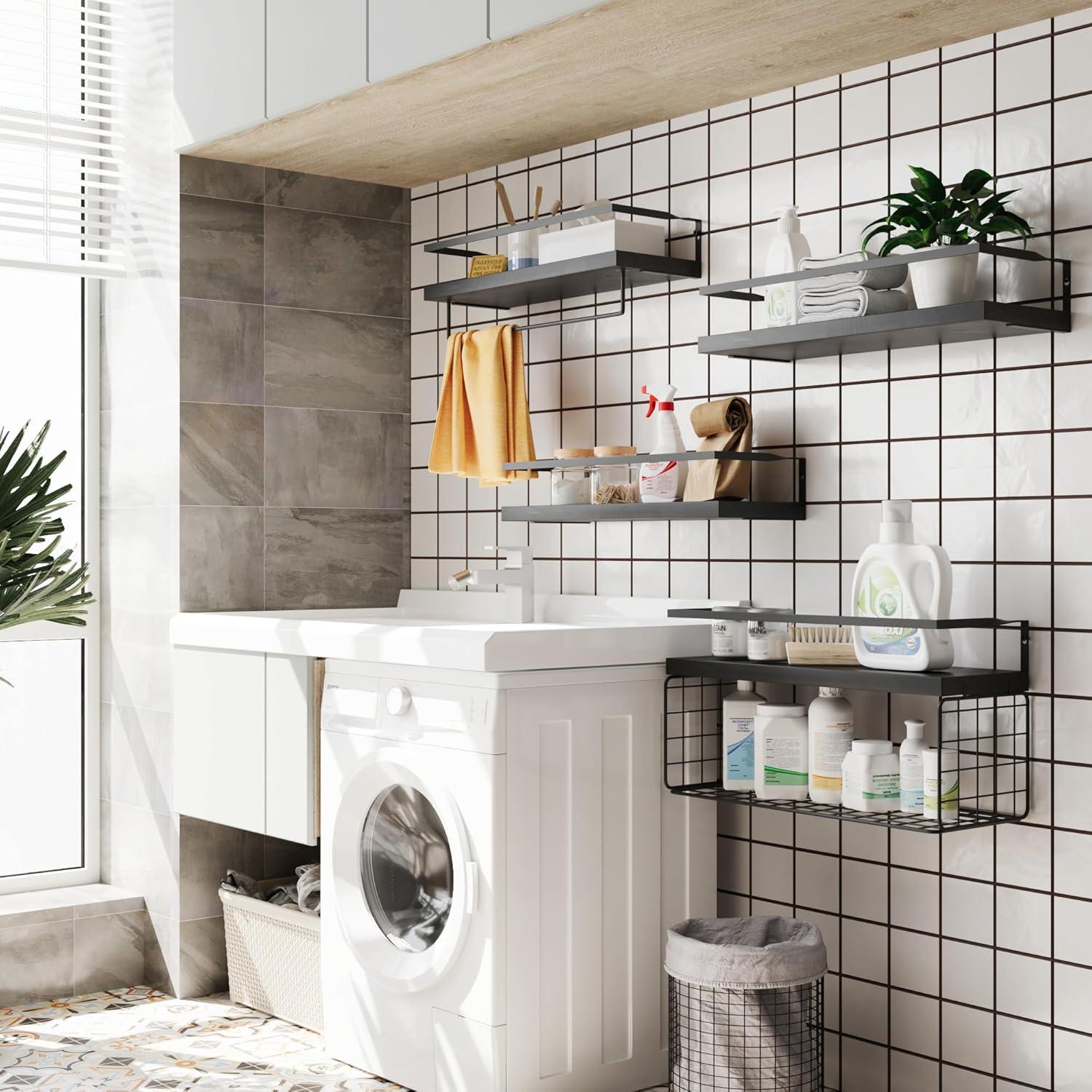 Estantes Flotantes de Madera Negra LUDORU - Set de 4 Niveles