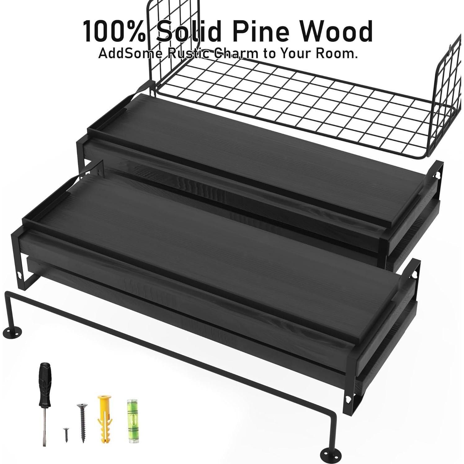 Estantes Flotantes de Madera Negra LUDORU - Set de 4 Niveles