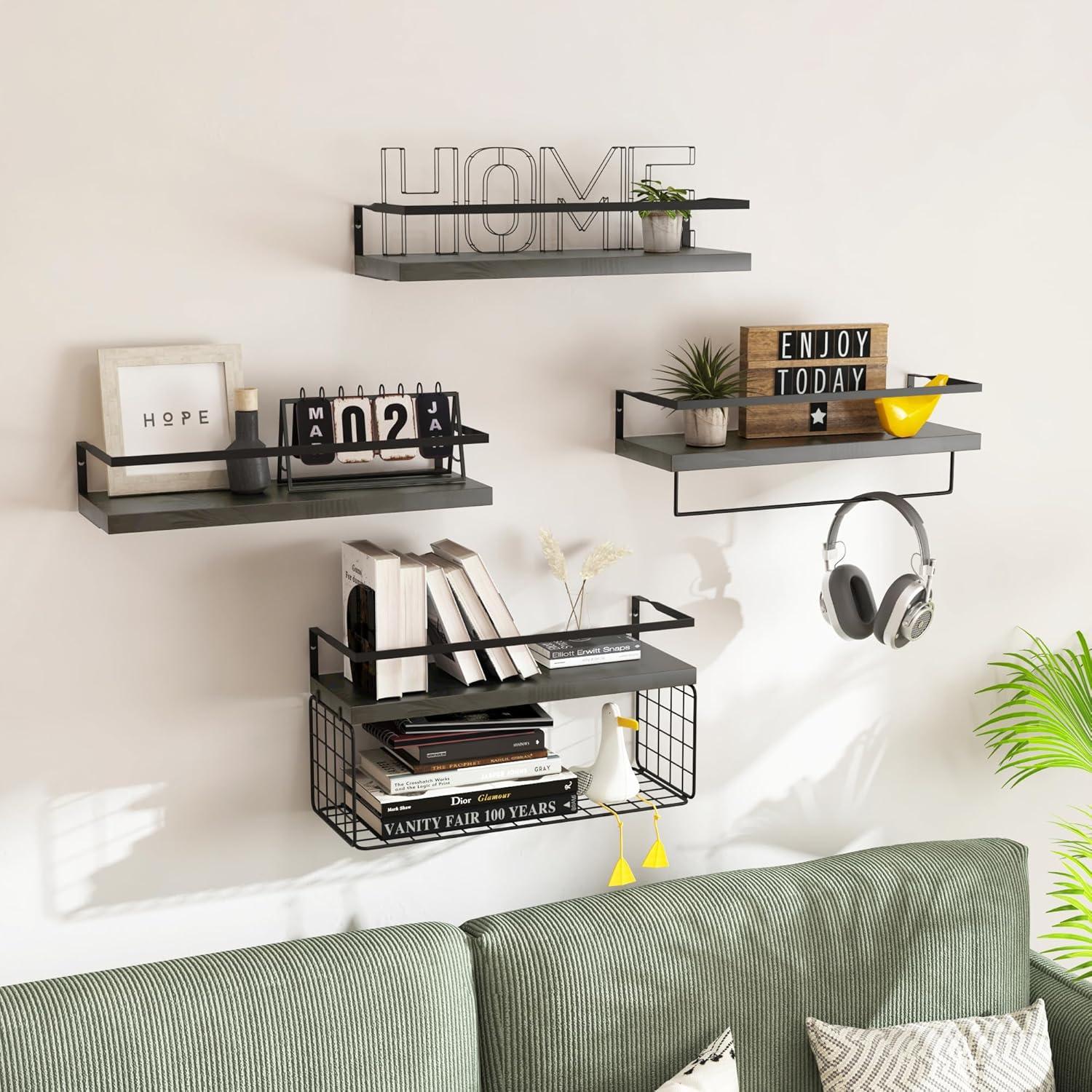 Estantes Flotantes de Madera Negra LUDORU - Set de 4 Niveles