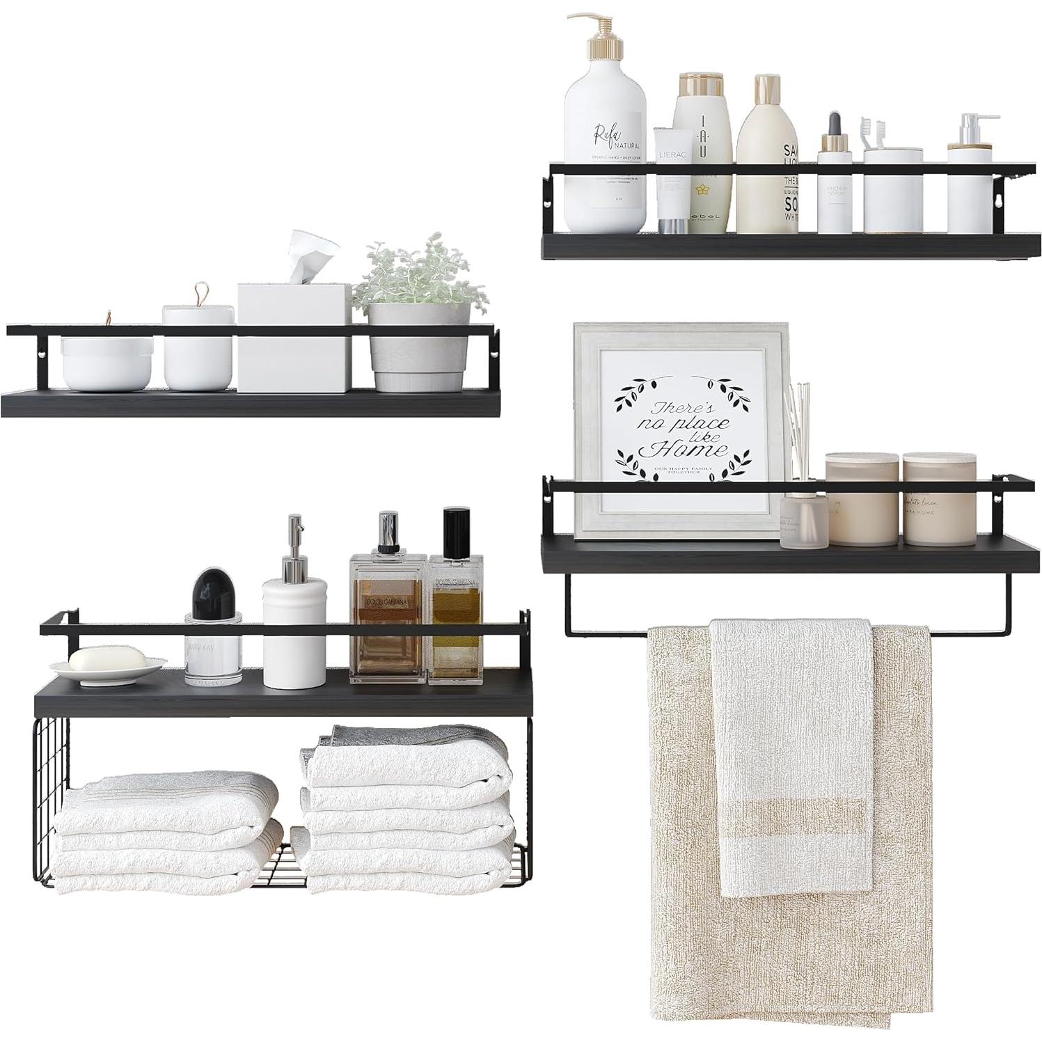 Estantes Flotantes de Madera Negra LUDORU - Set de 4 Niveles