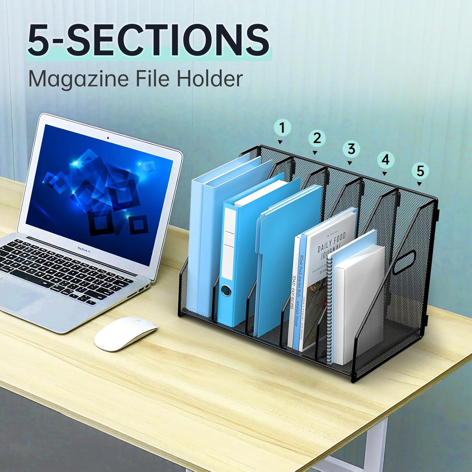 Organizador de Archivos Vertical MINDEPOT 5 Compartimentos Metal Negro