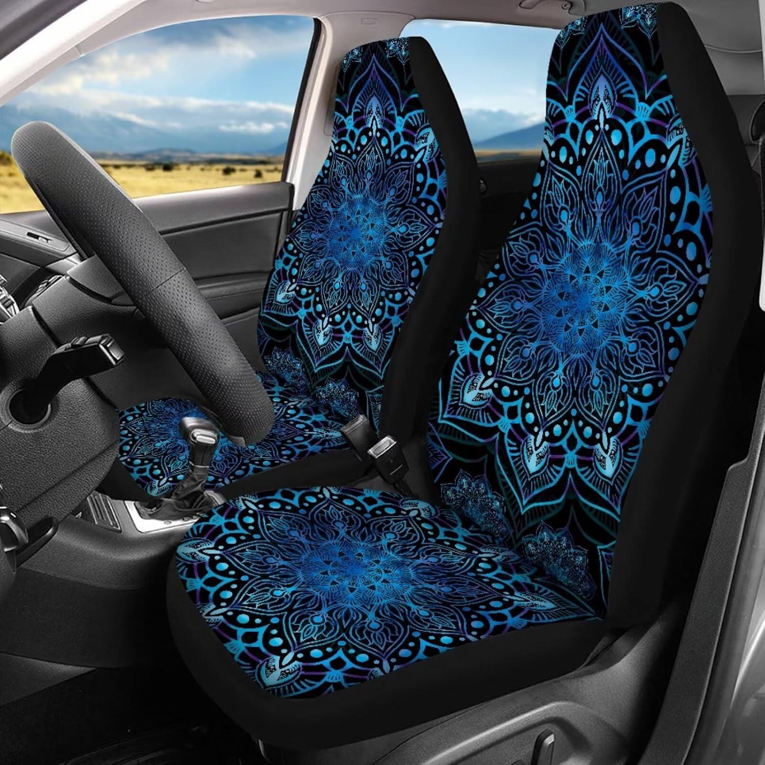 Juego Completo de Accesorios para Automóvil Rucaresri 13 Piezas Mandala Floral Azul