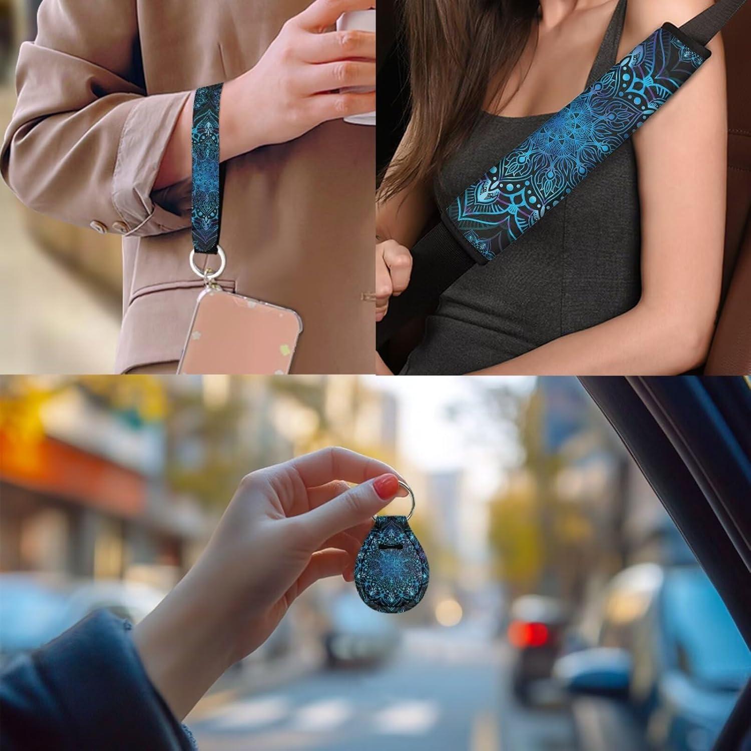 Juego Completo de Accesorios para Automóvil Rucaresri 13 Piezas Mandala Floral Azul