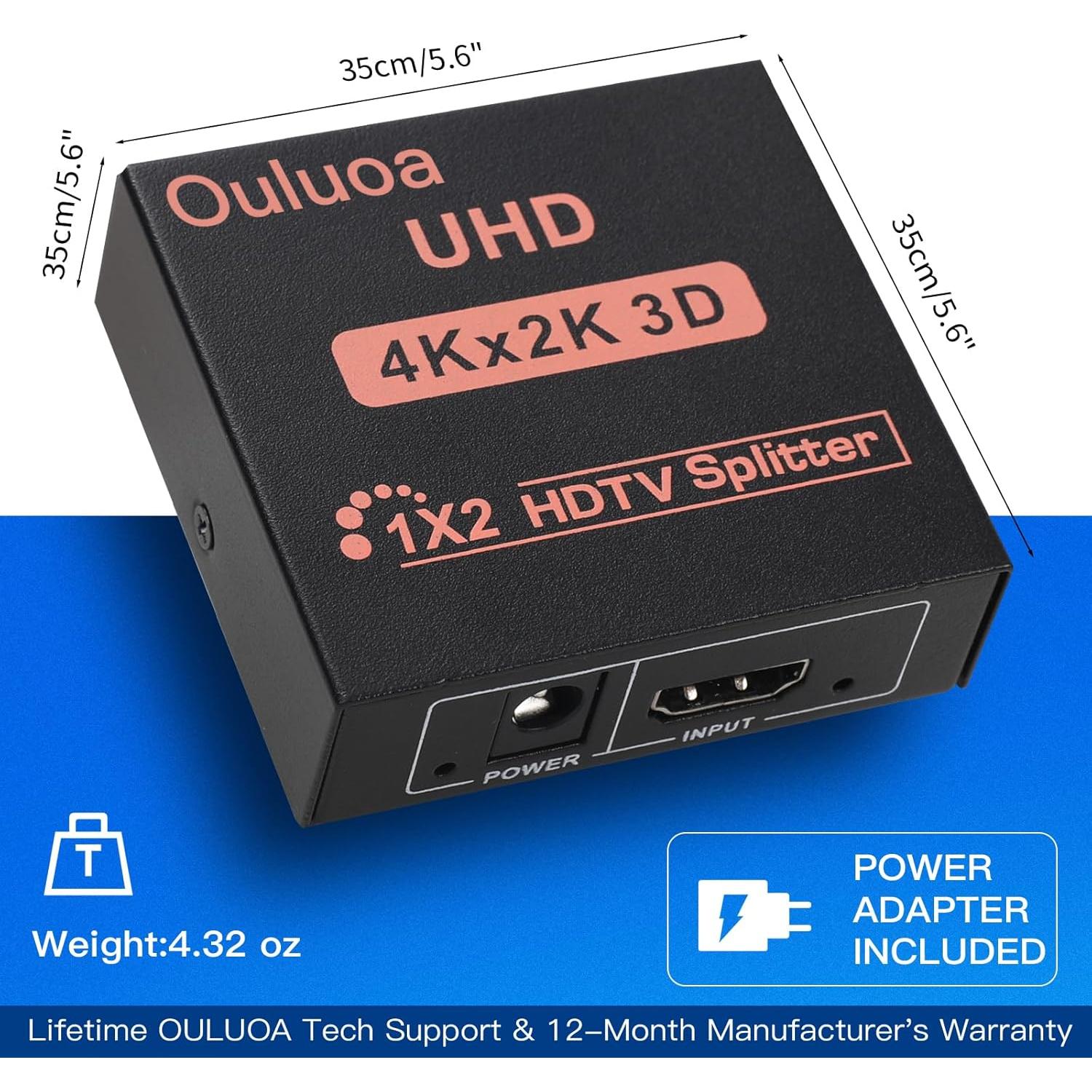 Divisor HDMI 1 en 2 Salidas 4K@30Hz Ouluoa con Adaptador