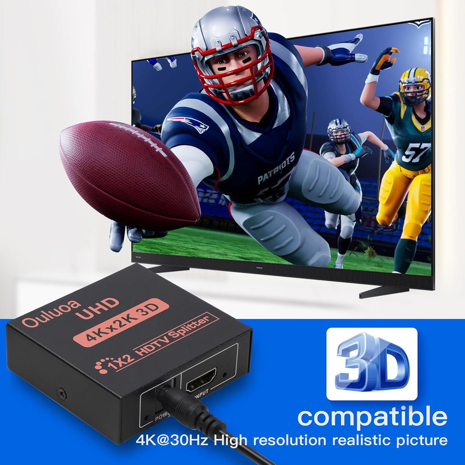 Divisor HDMI 1 en 2 Salidas 4K@30Hz Ouluoa con Adaptador