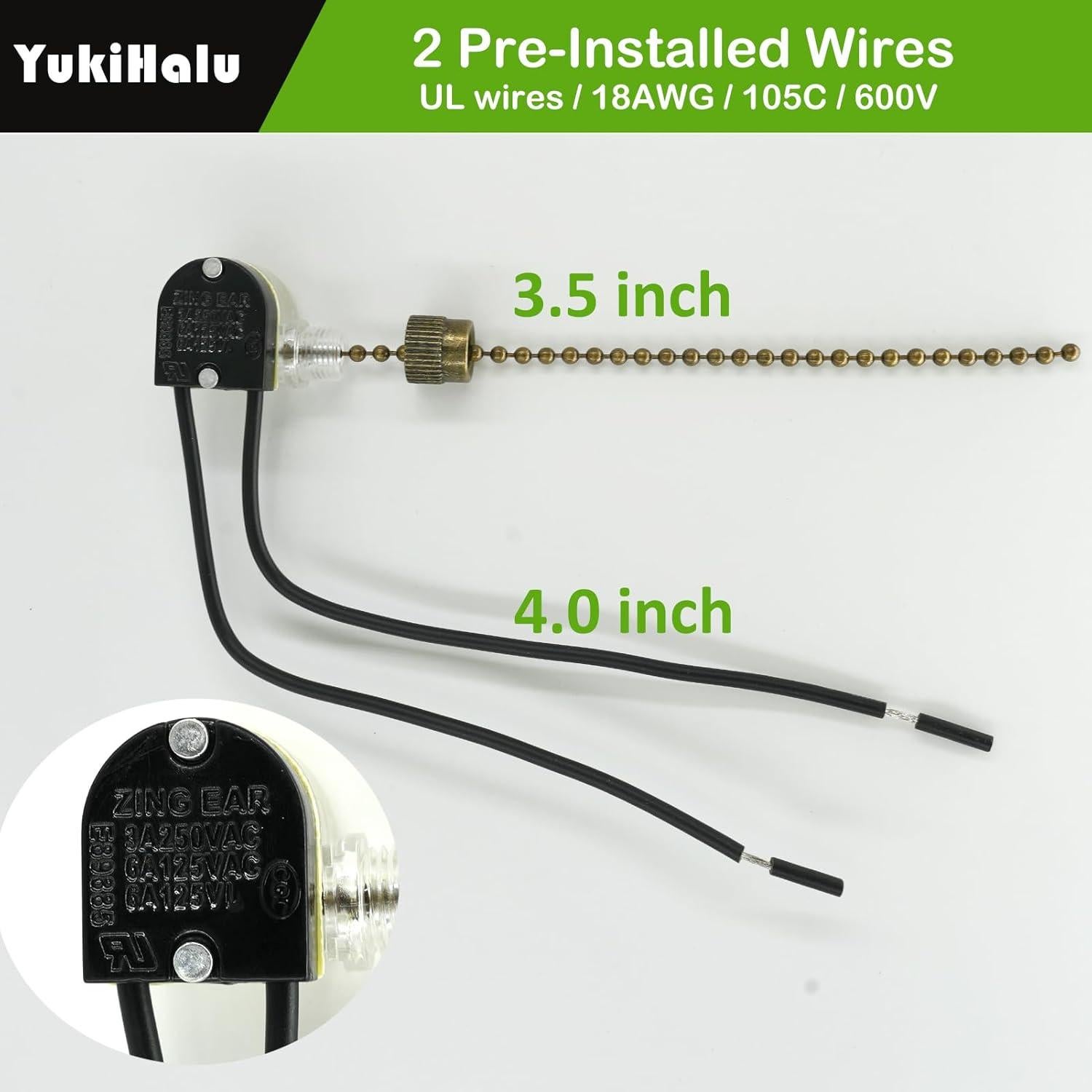 Interruptor de cadena YukiHalu ZE-109 para ventilador de techo 2Pack