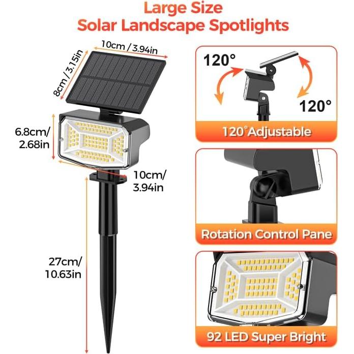 Luces Spot Solares Fratink 92 LEDs Jardín 3 Modos IP67