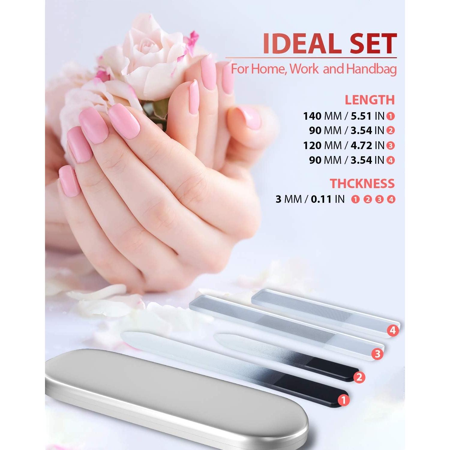 Set de Lima de Uñas de Vidrio HealPure 4PC con Estuche