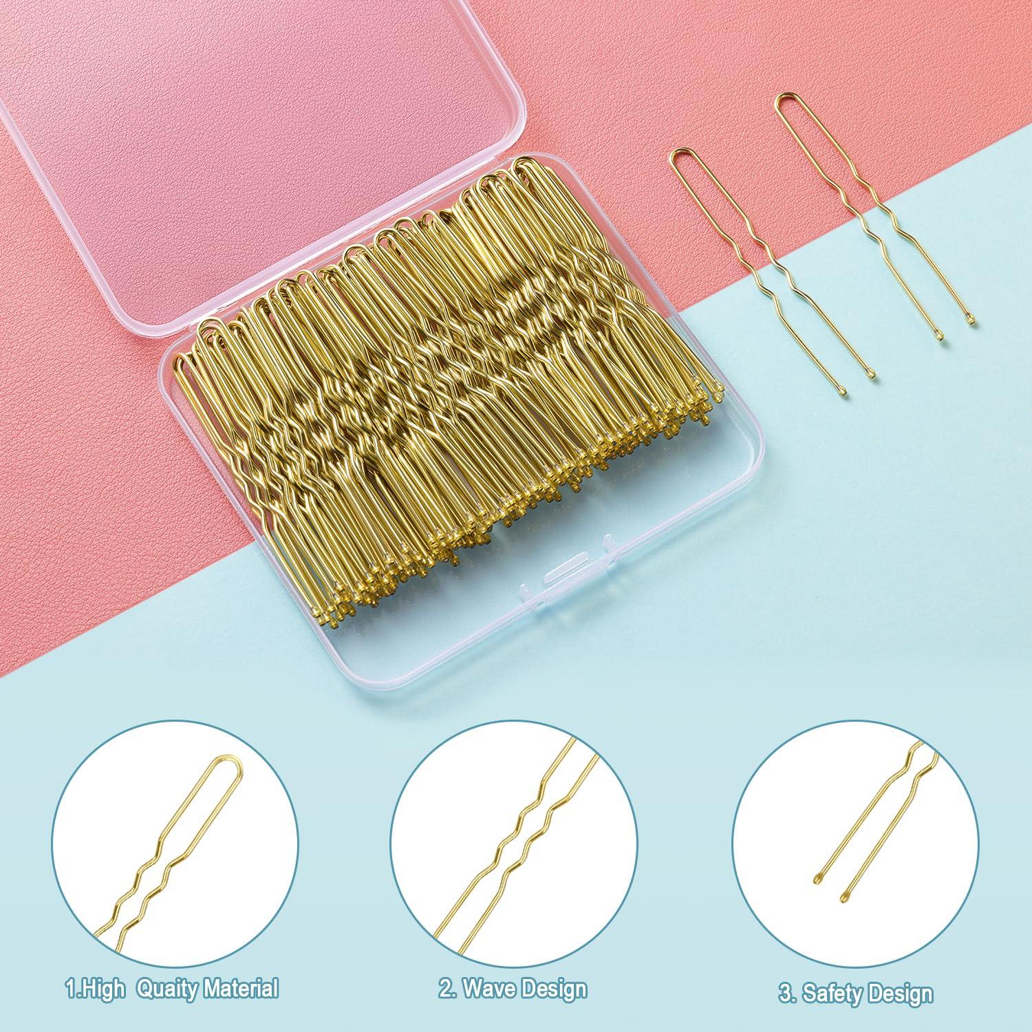 U Shaped Hair Pins,TsMADDTs 100 Pcs Blonde Bun Hair Pins for Women Girls with Box (Golden 2.4 inch)