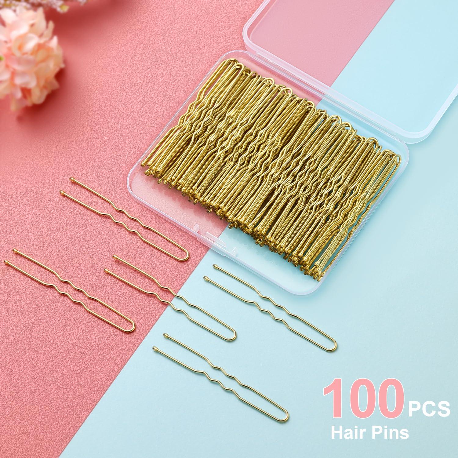 U Shaped Hair Pins,TsMADDTs 100 Pcs Blonde Bun Hair Pins for Women Girls with Box (Golden 2.4 inch)