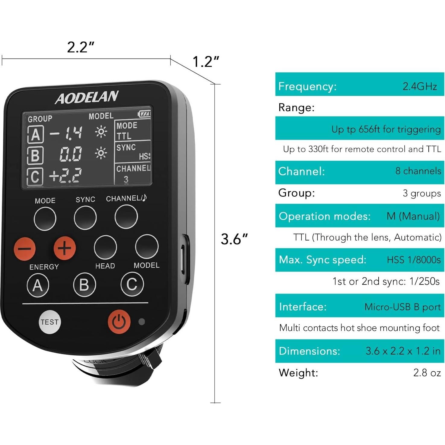 Disparador Inalámbrico TTL AODELAN E4 para Cámaras Canon