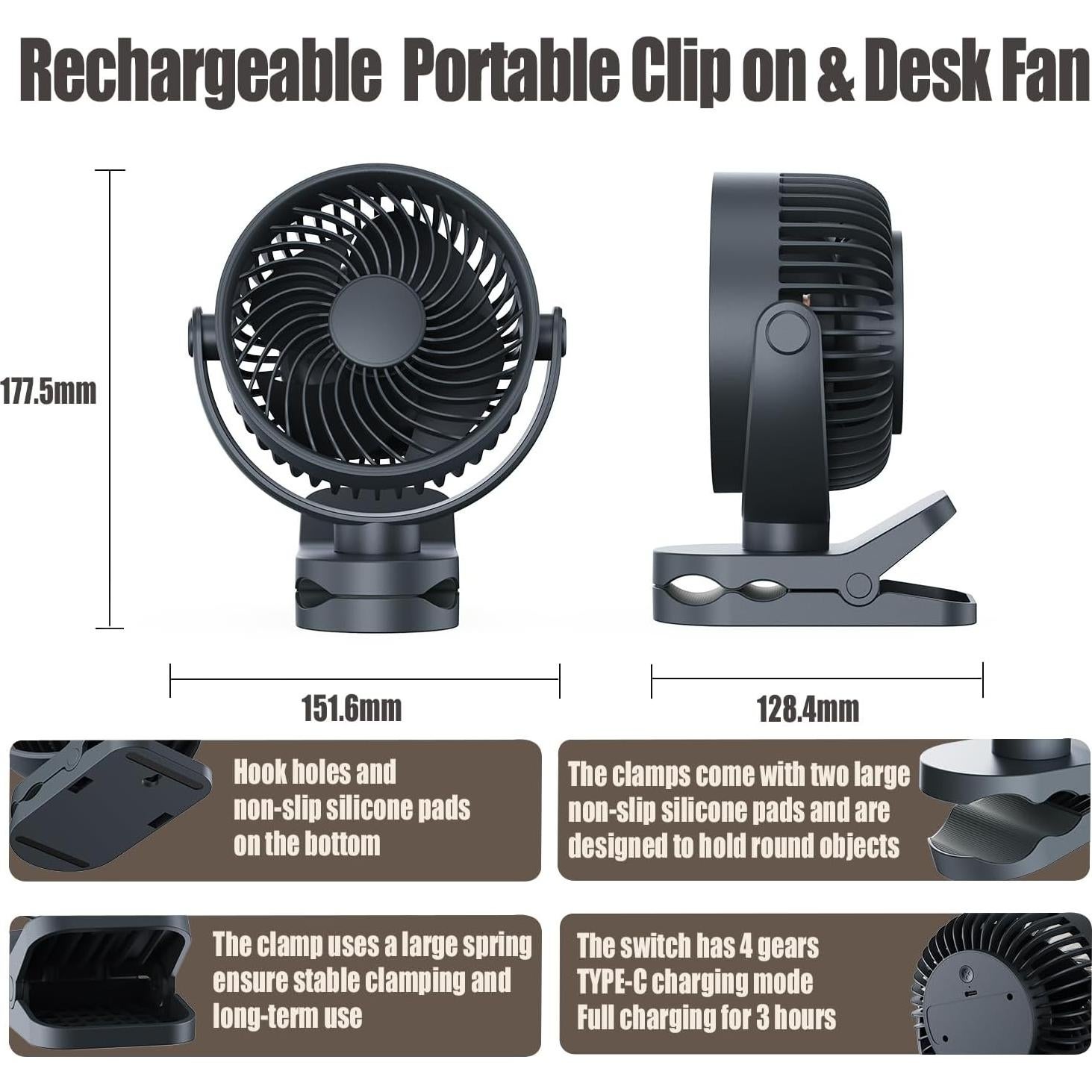 Ventilador Clip Portátil UCLOUDSOME URD23 2000mAh 4 Velocidades