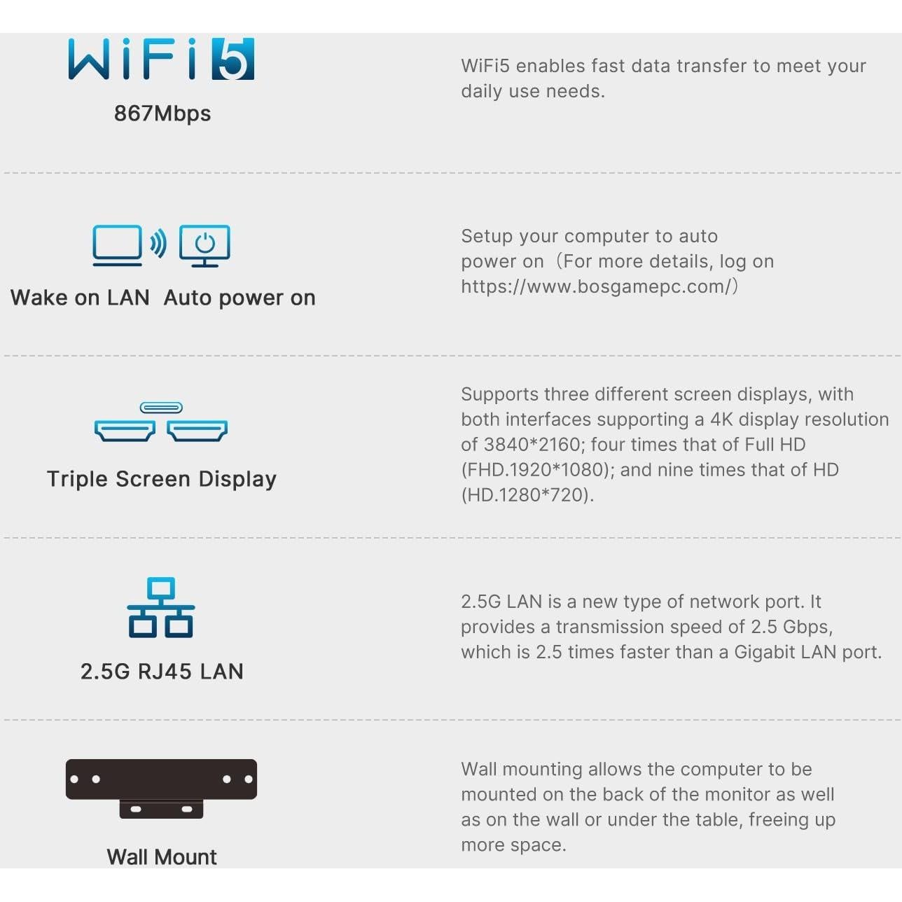 Mini PC BOSGAME B95 Intel N95 16GB RAM 512GB SSD 4K