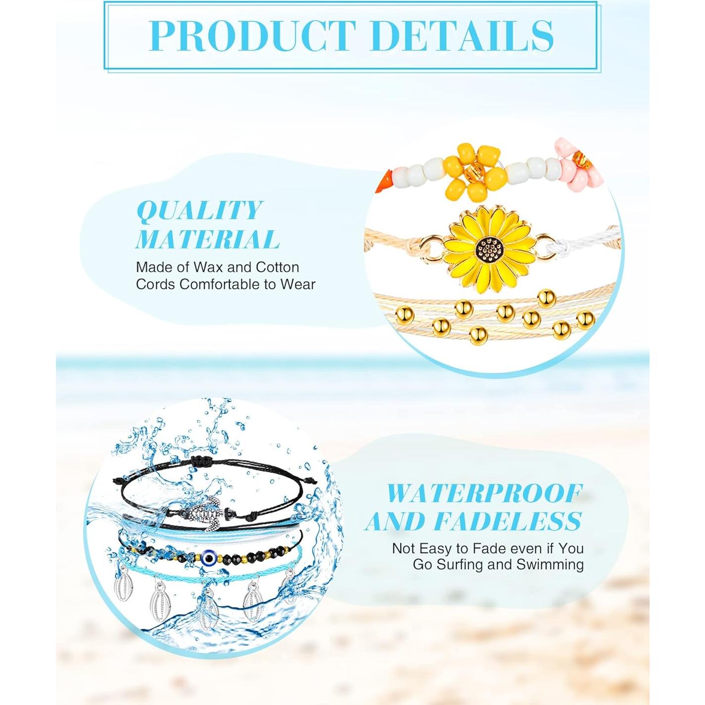 Pulseras de Olas Hicarer - 21 Piezas Ajustables Impermeables