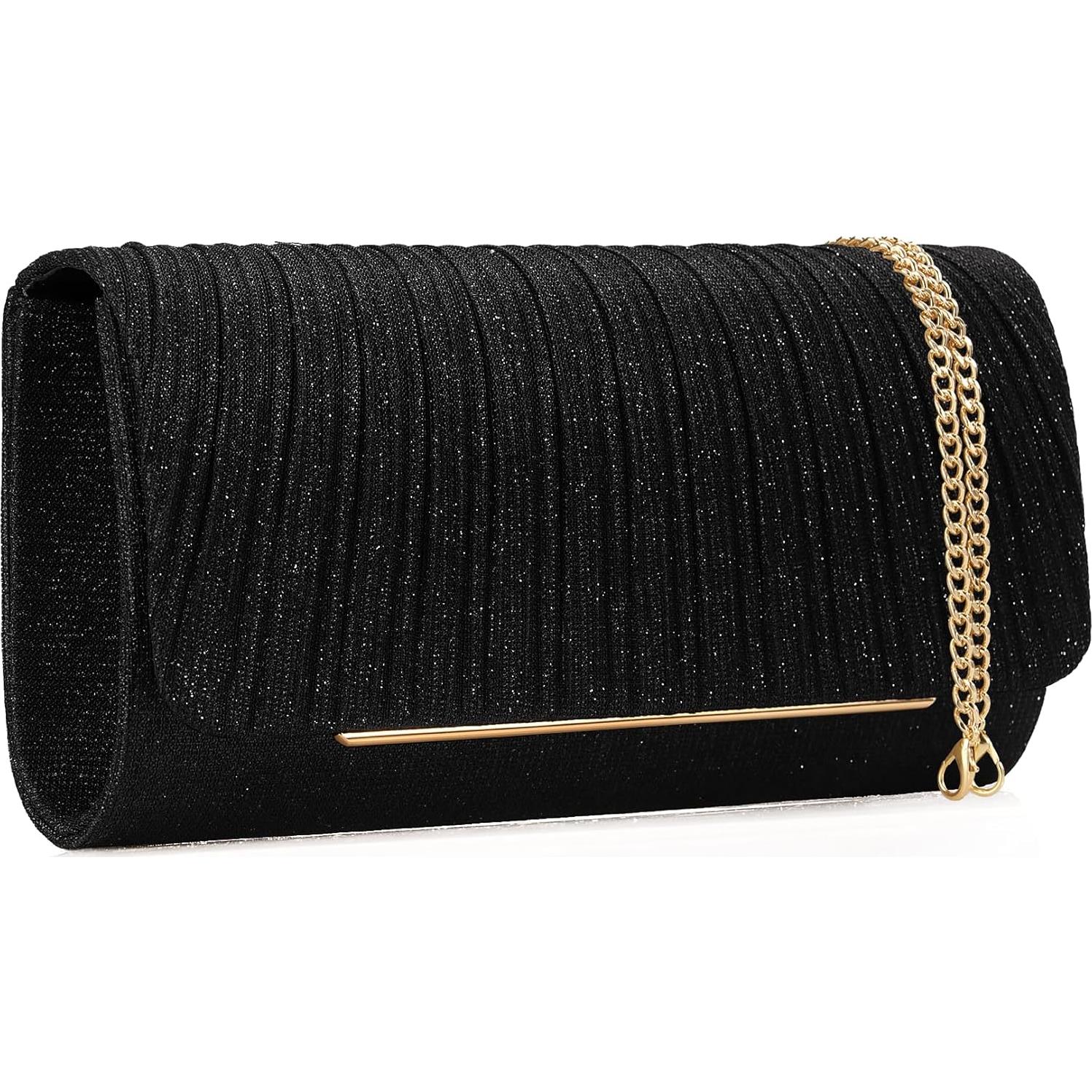 Bolso de Noche de Purpurina Negro Nodeber con Cadena Desmontable