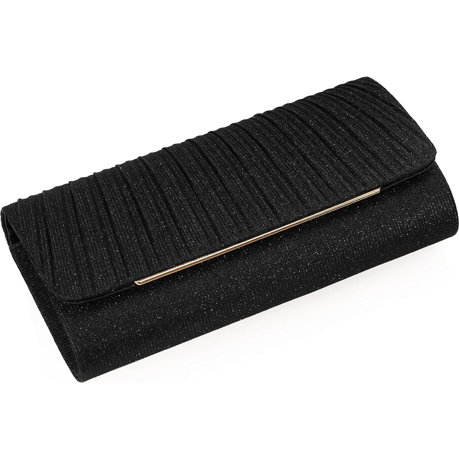 Bolso de Noche de Purpurina Negro Nodeber con Cadena Desmontable