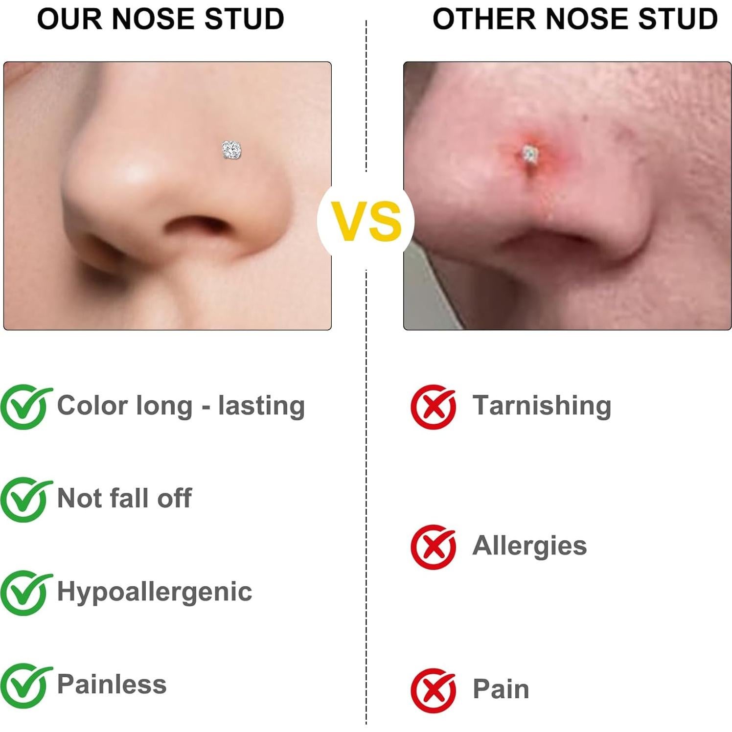 Aros Nasales D.Bella 10Pcs Acero Quirúrgico 18G 2mm CZ Plata