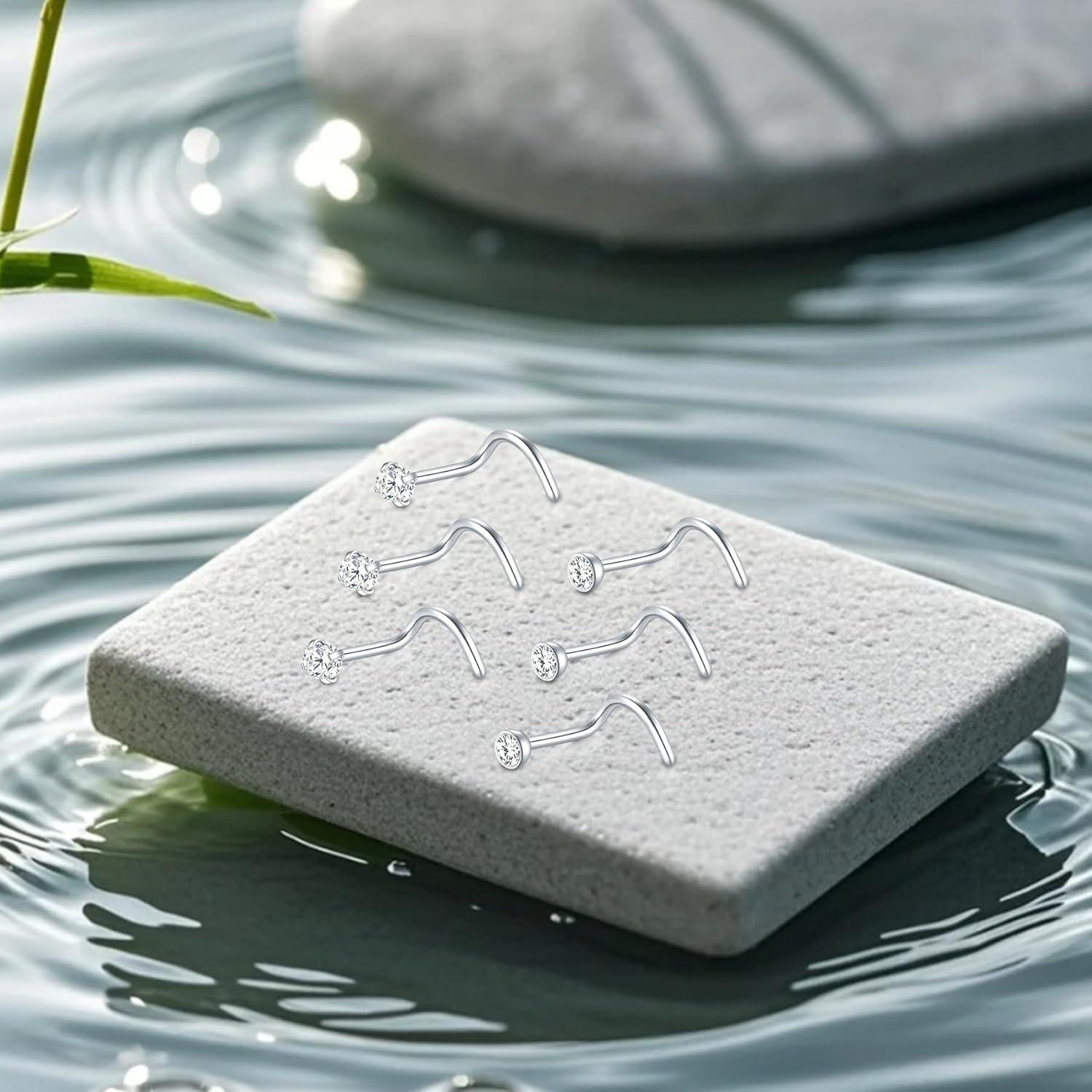 Aros Nasales D.Bella 10Pcs Acero Quirúrgico 18G 2mm CZ Plata