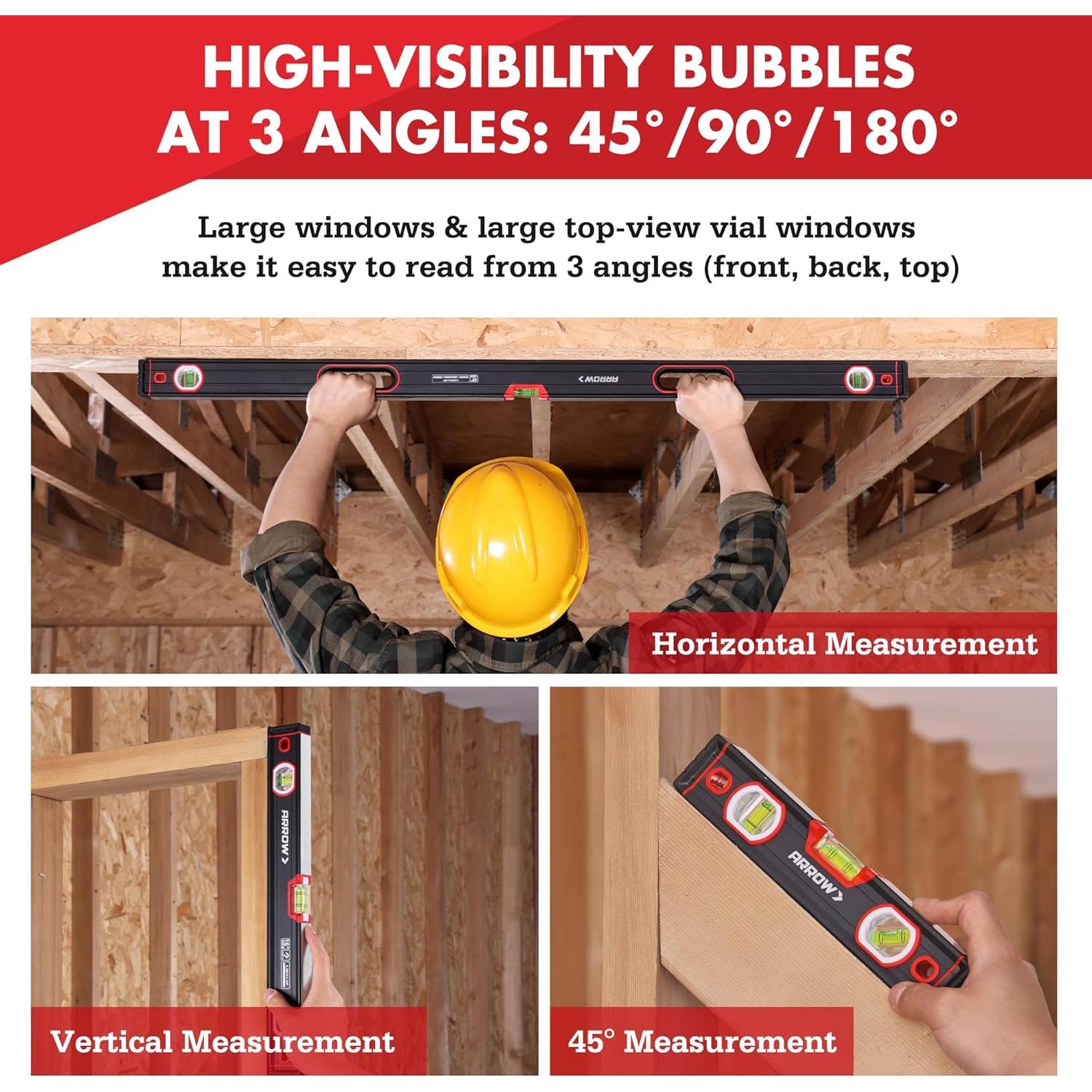 Juego de Niveles de Aluminio 3 Piezas ARROW 9" 16" 48"