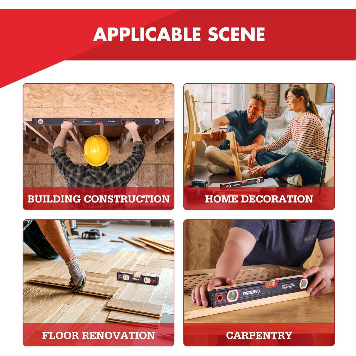 Juego de Niveles de Aluminio 3 Piezas ARROW 9" 16" 48"