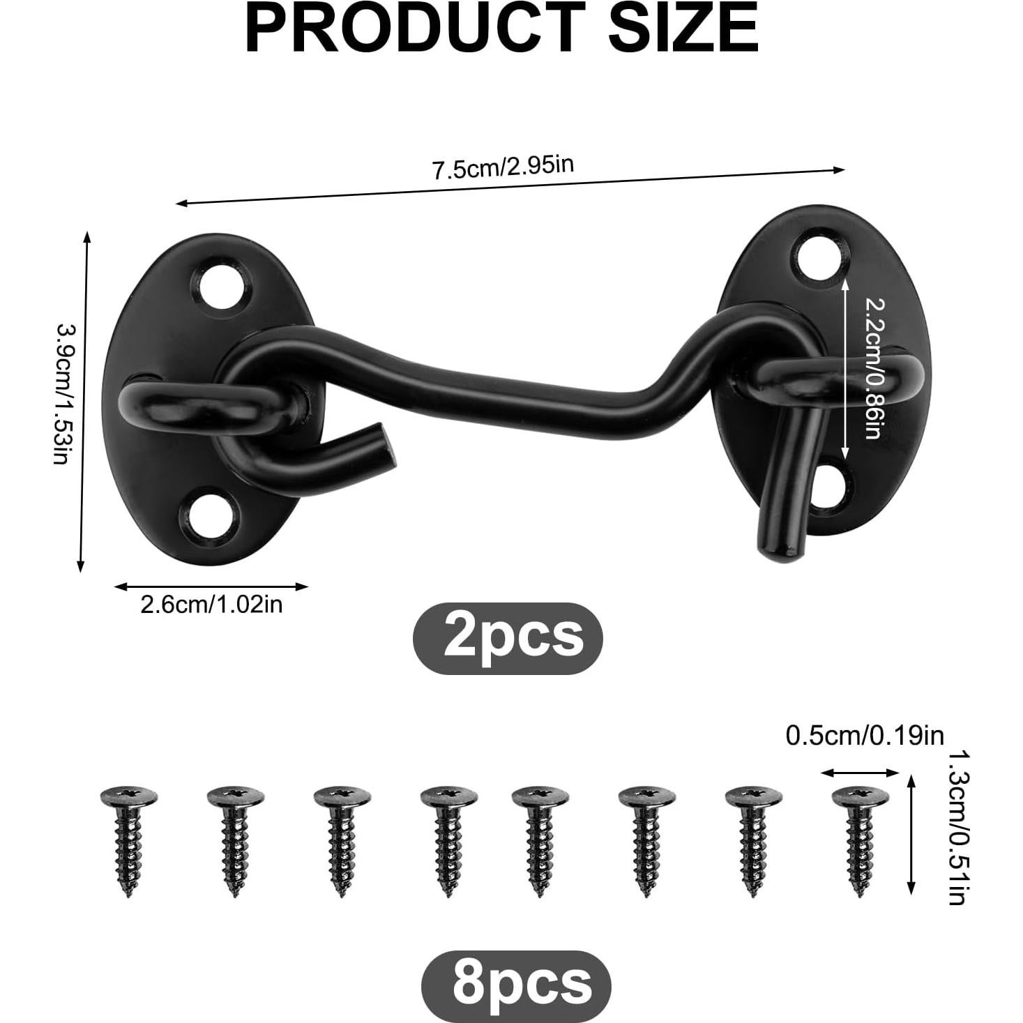 Cierre de Gancho y Ojo Tsinc 3" Negro Acero Inoxidable