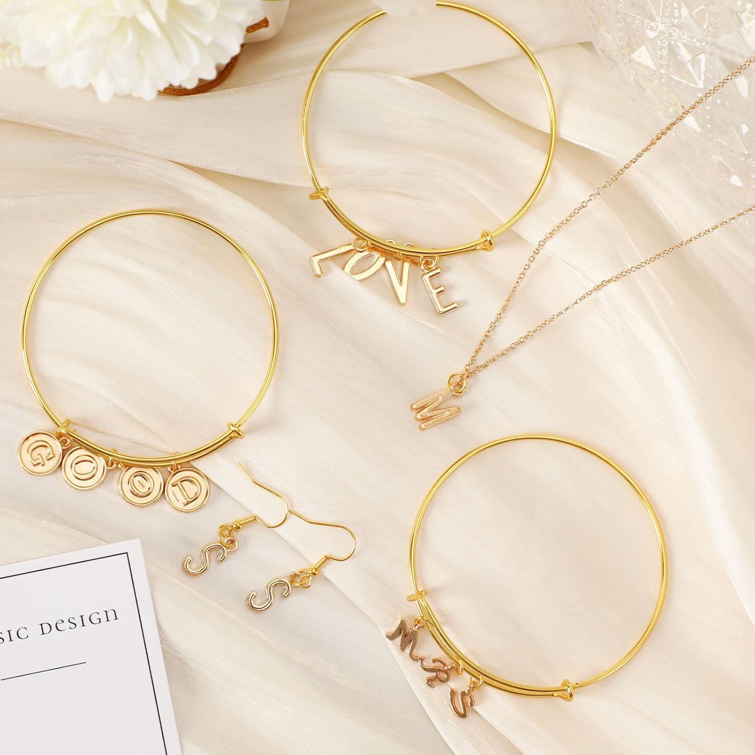 Encantos de Letras SANNIX 156Pcs Alfabeto A-Z Oro KC DIY