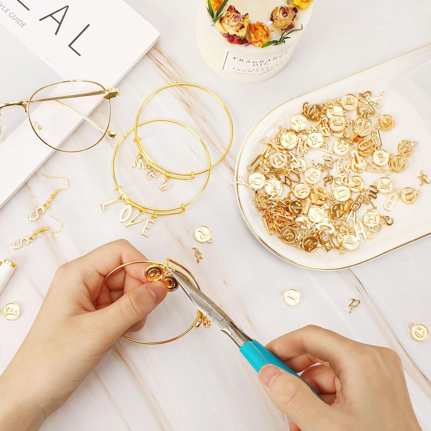 Encantos de Letras SANNIX 156Pcs Alfabeto A-Z Oro KC DIY