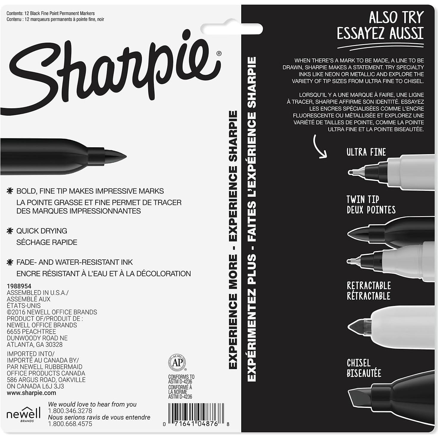 Marcadores Permanentes Sharpie Negro Punta Fina 12 Unidades