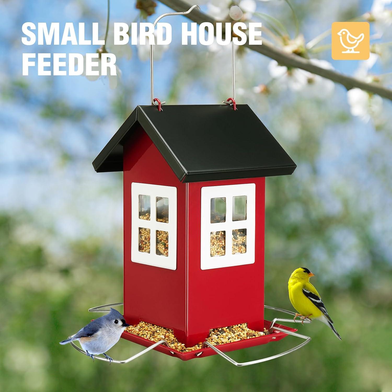 Comedero para Aves Veehoo Colgante de Metal 4 Puertos Rojo