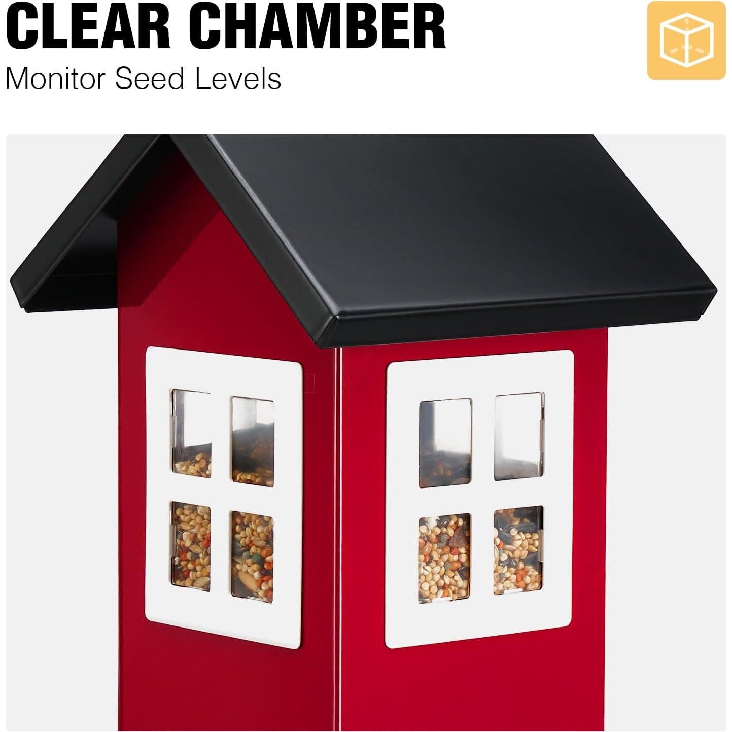 Comedero para Aves Veehoo Colgante de Metal 4 Puertos Rojo