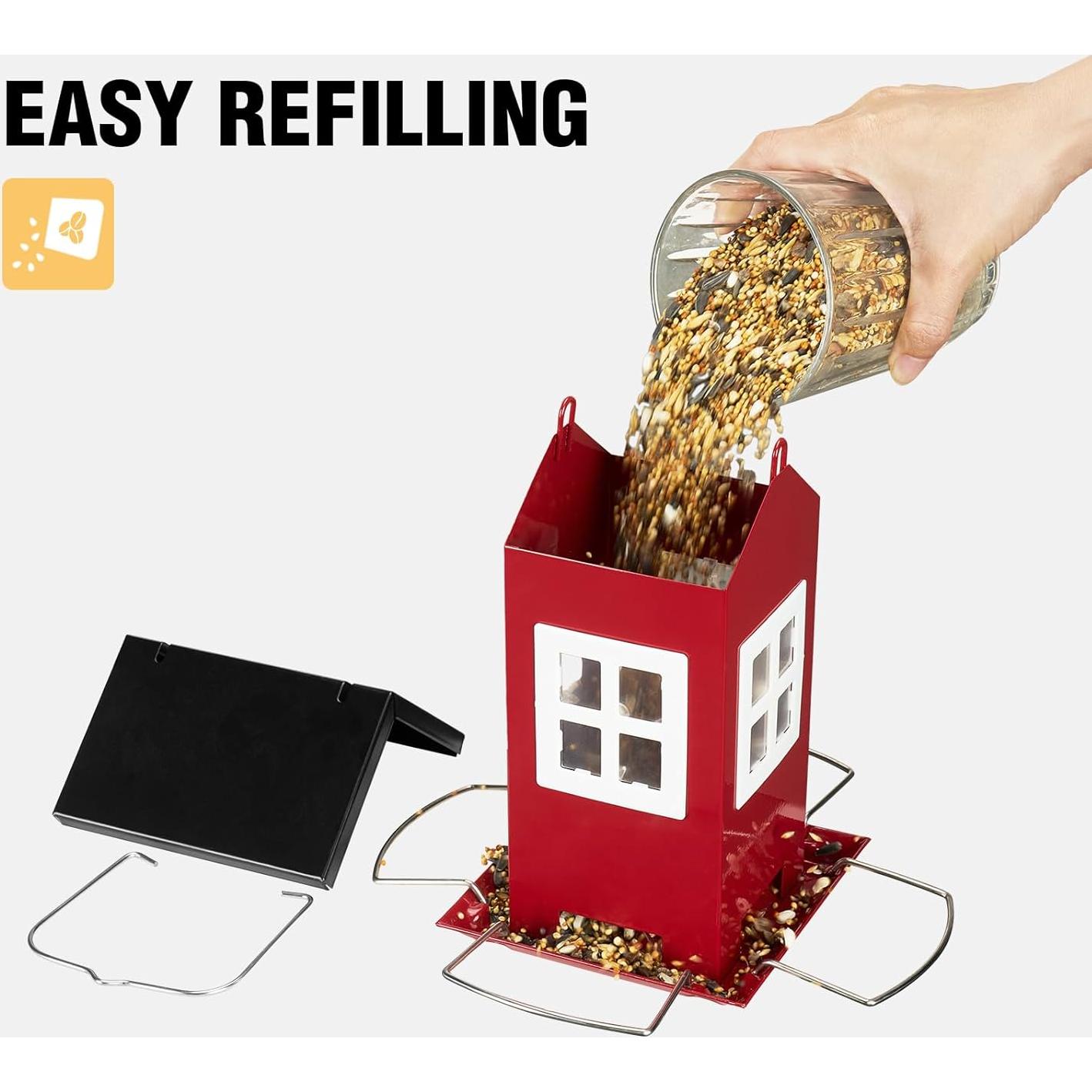 Comedero para Aves Veehoo Colgante de Metal 4 Puertos Rojo