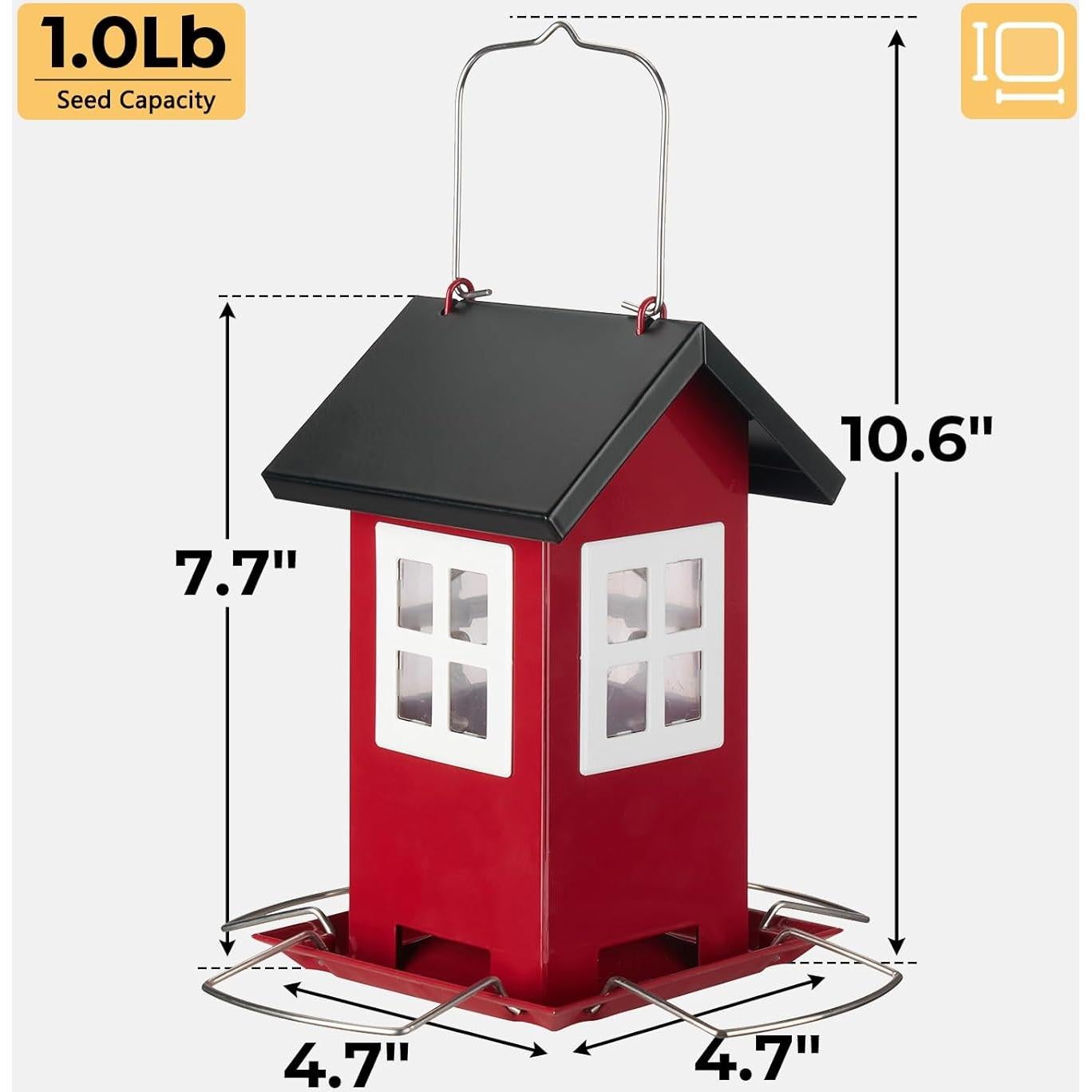 Comedero para Aves Veehoo Colgante de Metal 4 Puertos Rojo