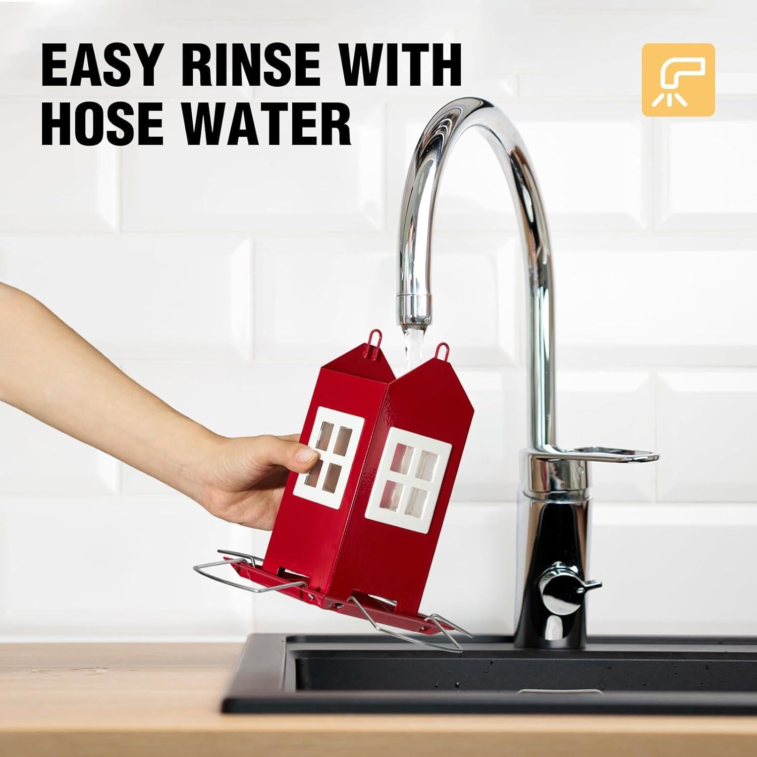 Comedero para Aves Veehoo Colgante de Metal 4 Puertos Rojo