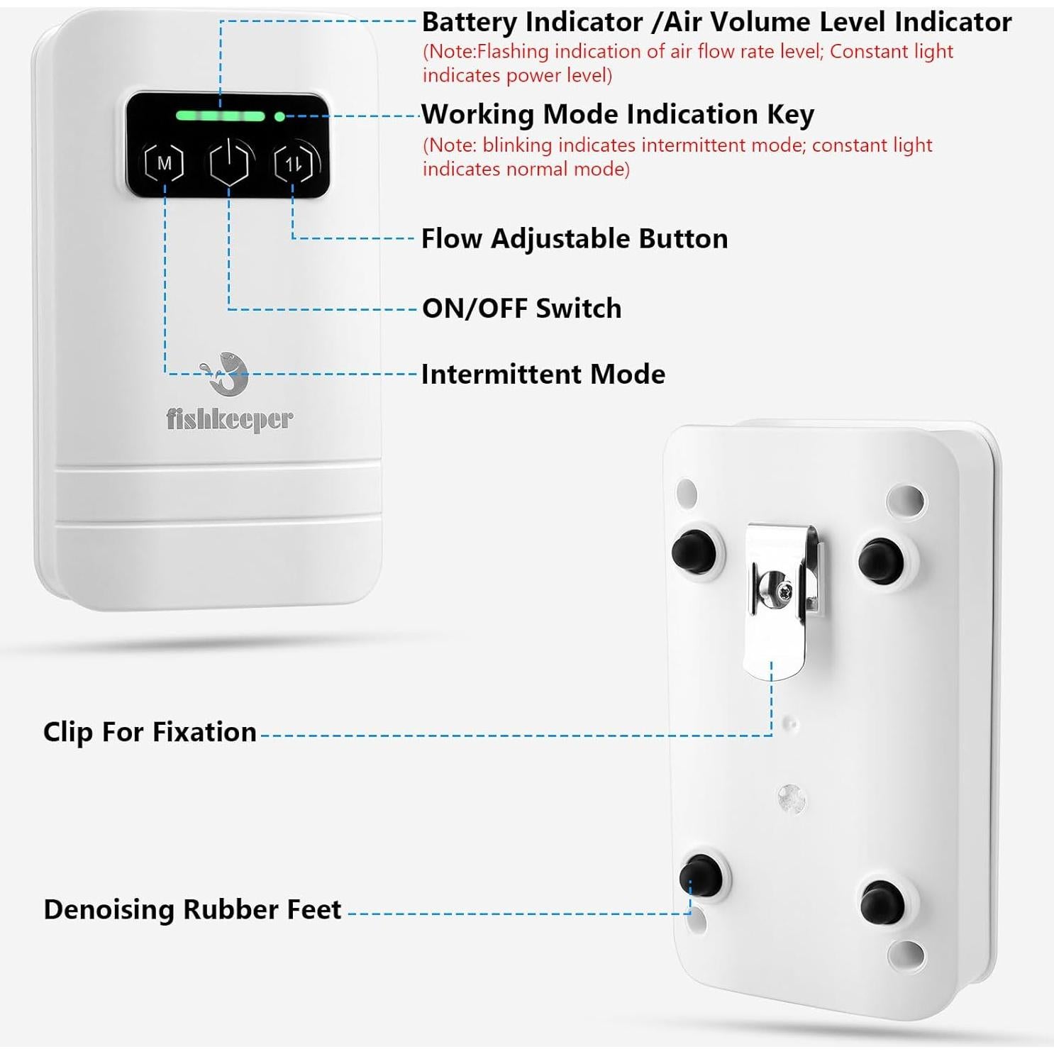 Bomba de aire recargable Fishkeeper 2W para acuarios 0-227L