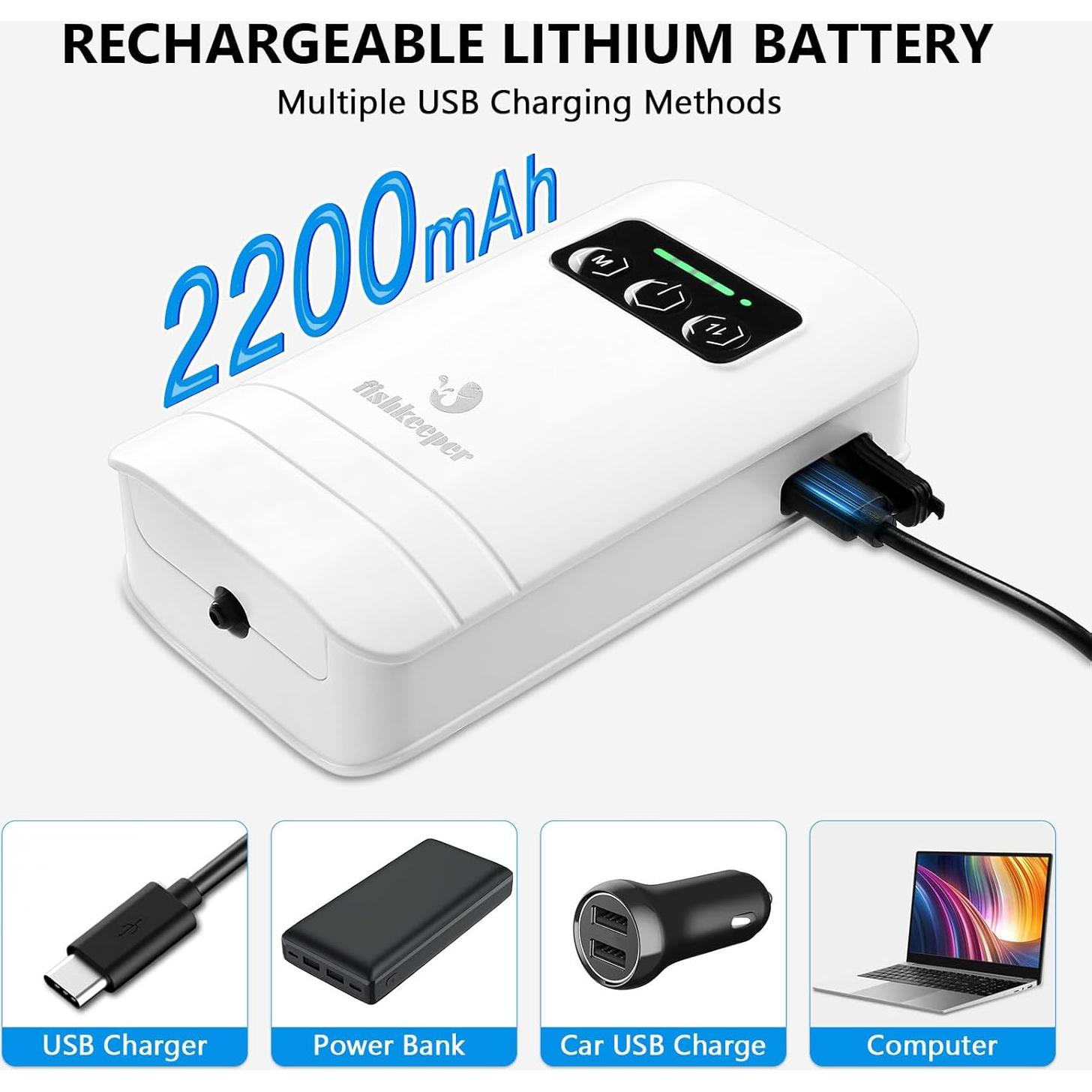 Bomba de aire recargable Fishkeeper 2W para acuarios 0-227L