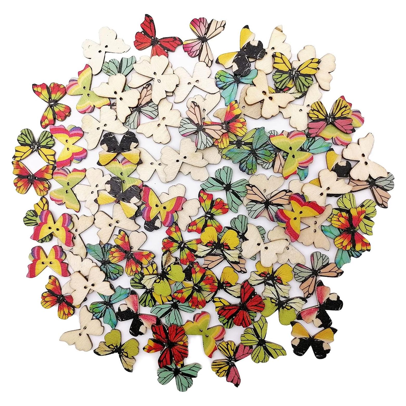 100 Botones de Mariposa de Madera Alfykym 25mm DIY Manualidades