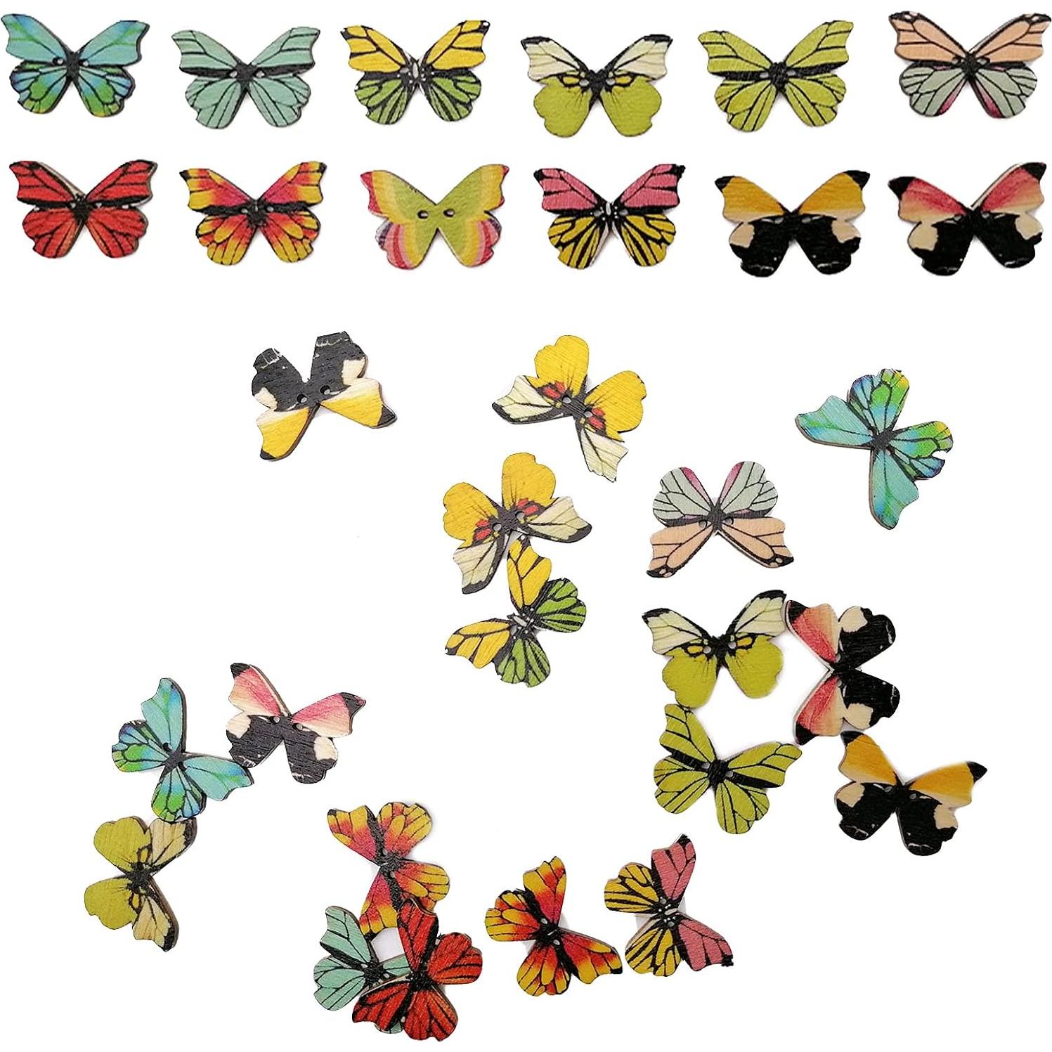 100 Botones de Mariposa de Madera Alfykym 25mm DIY Manualidades
