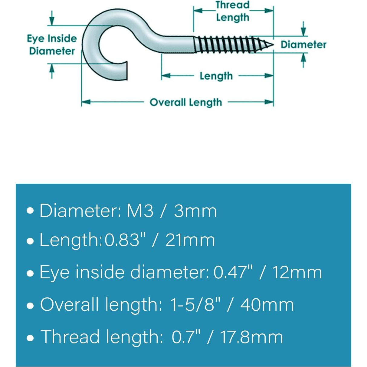 20 Tornillos Ojos Acero Inoxidable 304 M3 4.1 cm IMScrews
