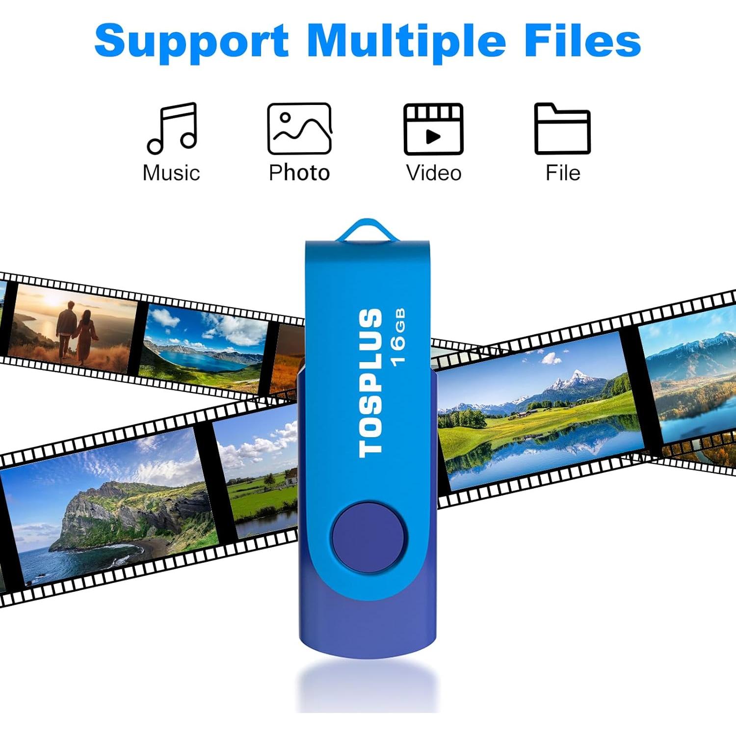 Paquete de 5 Unidades Flash USB 16GB TOSPLUS Giratorio