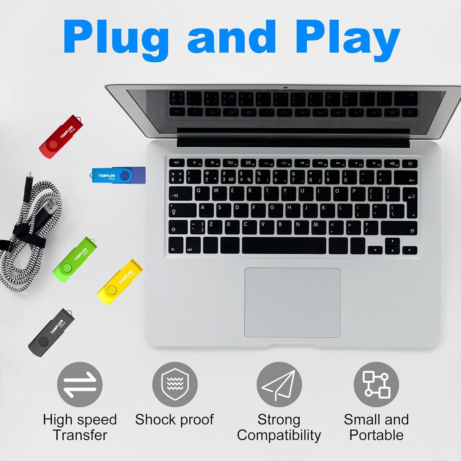 Paquete de 5 Unidades Flash USB 16GB TOSPLUS Giratorio