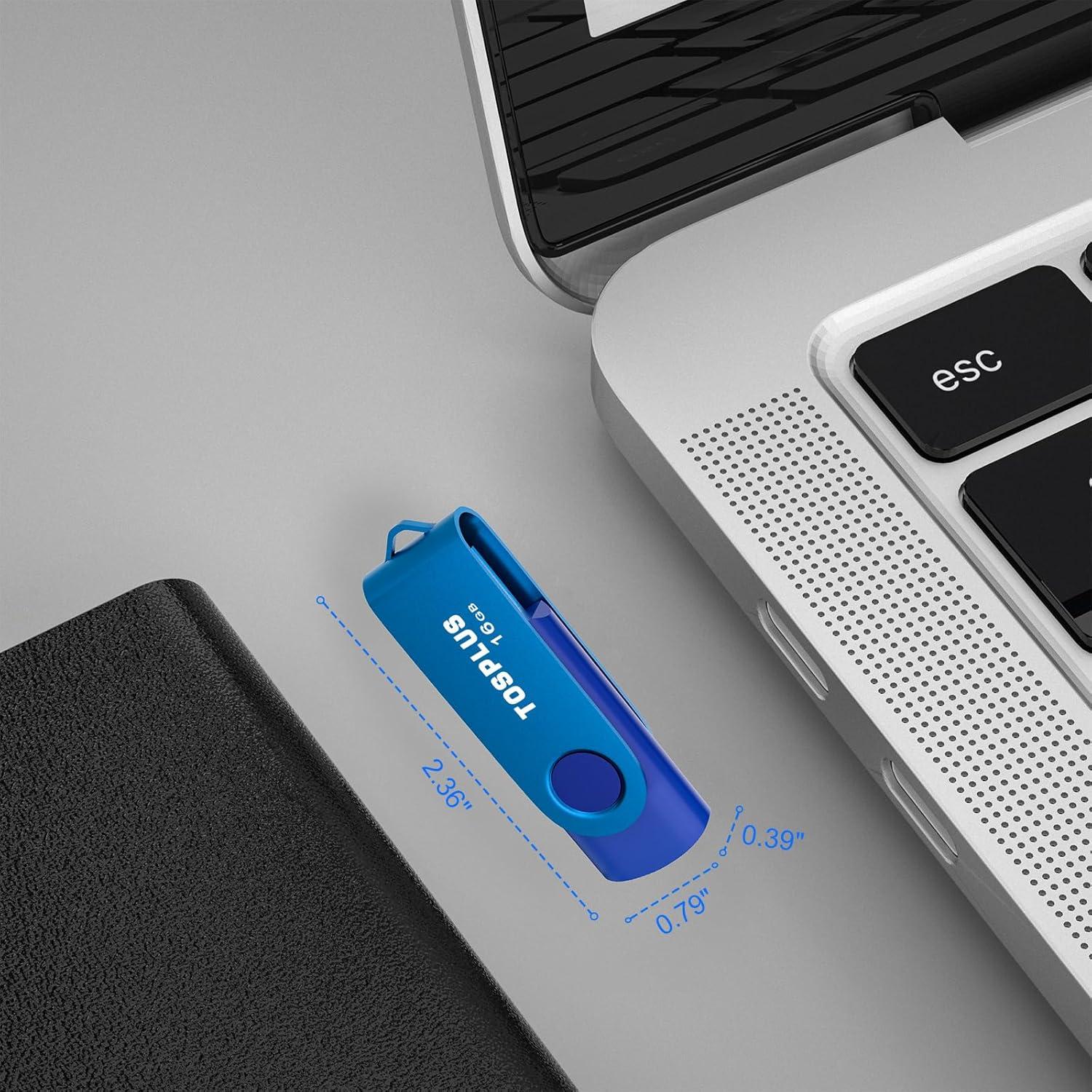 Paquete de 5 Unidades Flash USB 16GB TOSPLUS Giratorio