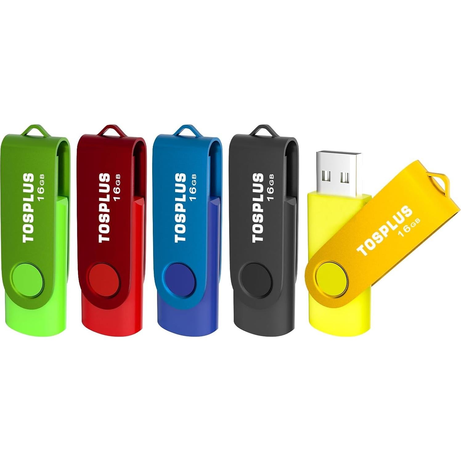 Paquete de 5 Unidades Flash USB 16GB TOSPLUS Giratorio