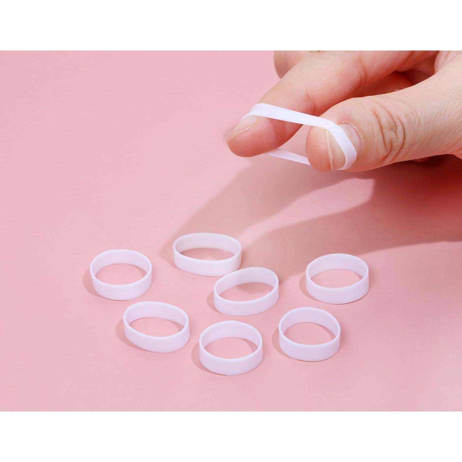 ONLYKXY 100 Pieces Silicone Cable Ties 17mm/0.66inch Diameter Flat Rubber Bands Elastic Reusable Thick Rubber Rings Supplies for School Home or Office Elasticity Coil Ring (White)