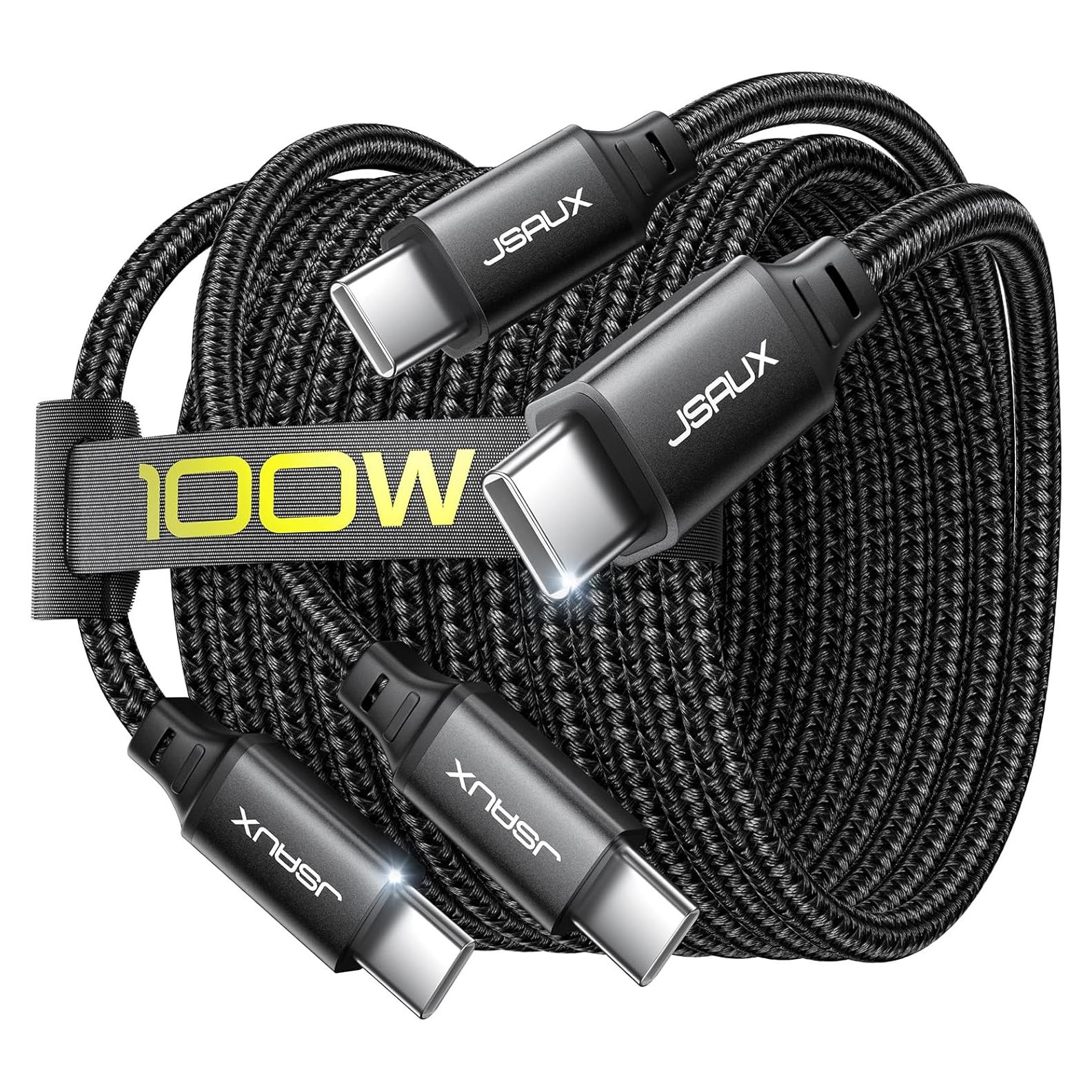 Cable USB C a USB C 100W JSAUX 1.0m - Carga Rápida 2-Pack