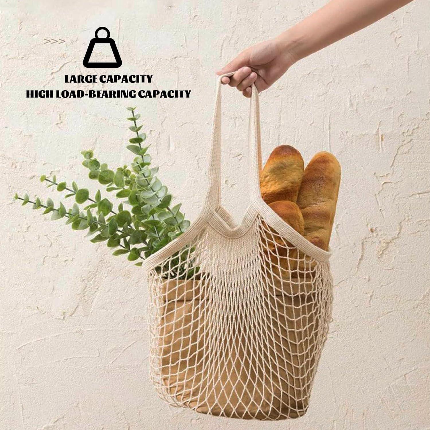 Paquete de 3 Bolsas de Malla de Algodón Reutilizables Beige