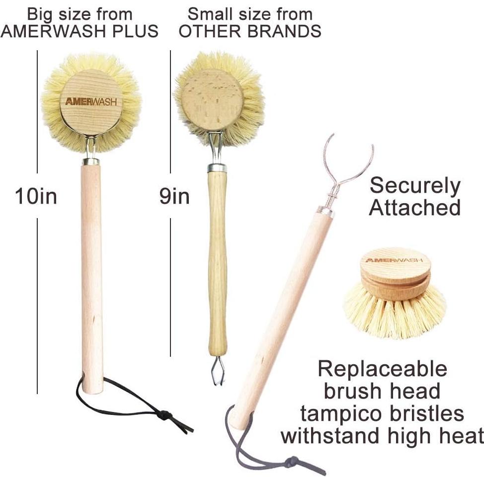 Cepillo de Platos AMERWASH PLUS con Mango de Madera y 3 Repuestos