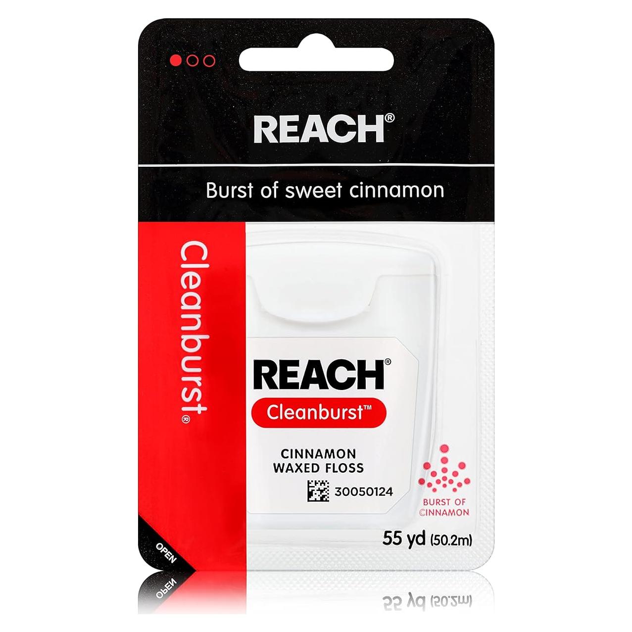 REACH Waxed Dental Floss, Cinnamon, Plaque Remover for Teeth, Shred Resistant, Floss Slides Smoothly, Easy to Use, Waxed, Deep Cleaning Teeth, Oral Care, PFAS Free, for Adults & Kids, 1 Pack, 55 yd