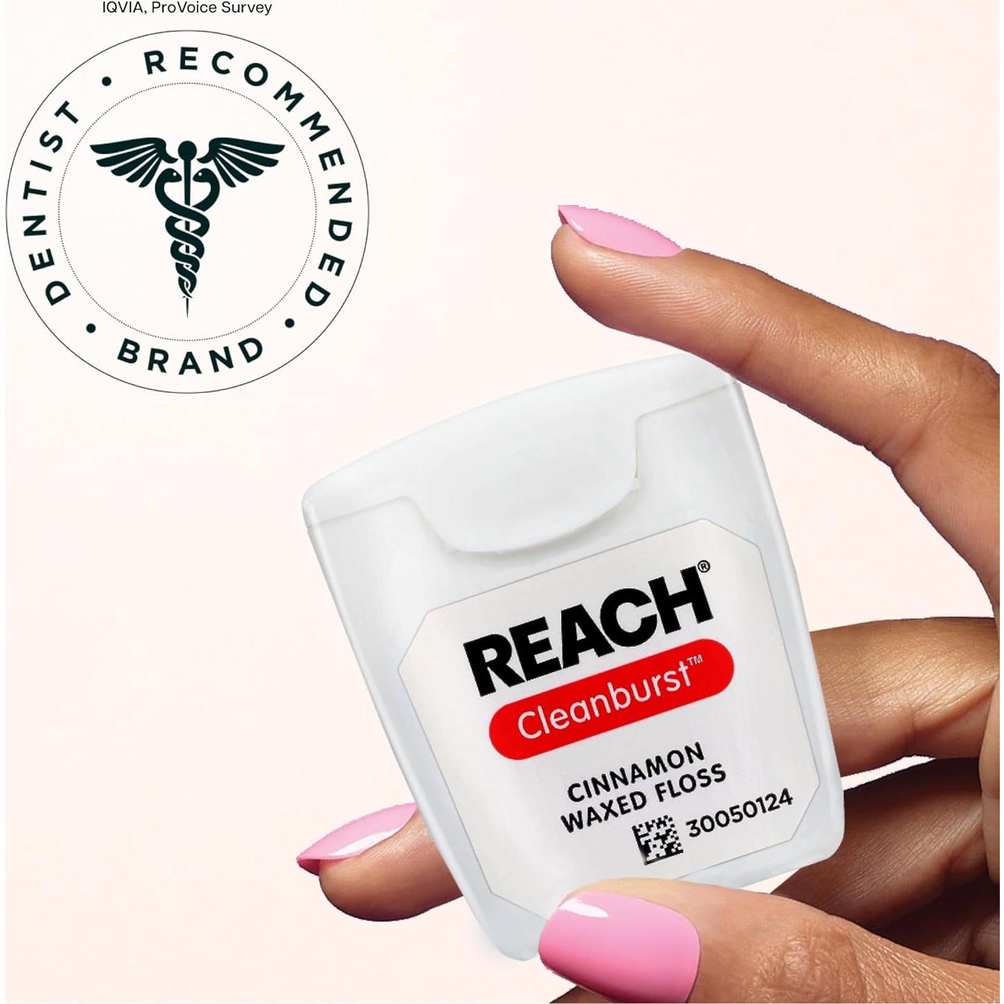 REACH Waxed Dental Floss, Cinnamon, Plaque Remover for Teeth, Shred Resistant, Floss Slides Smoothly, Easy to Use, Waxed, Deep Cleaning Teeth, Oral Care, PFAS Free, for Adults & Kids, 1 Pack, 55 yd