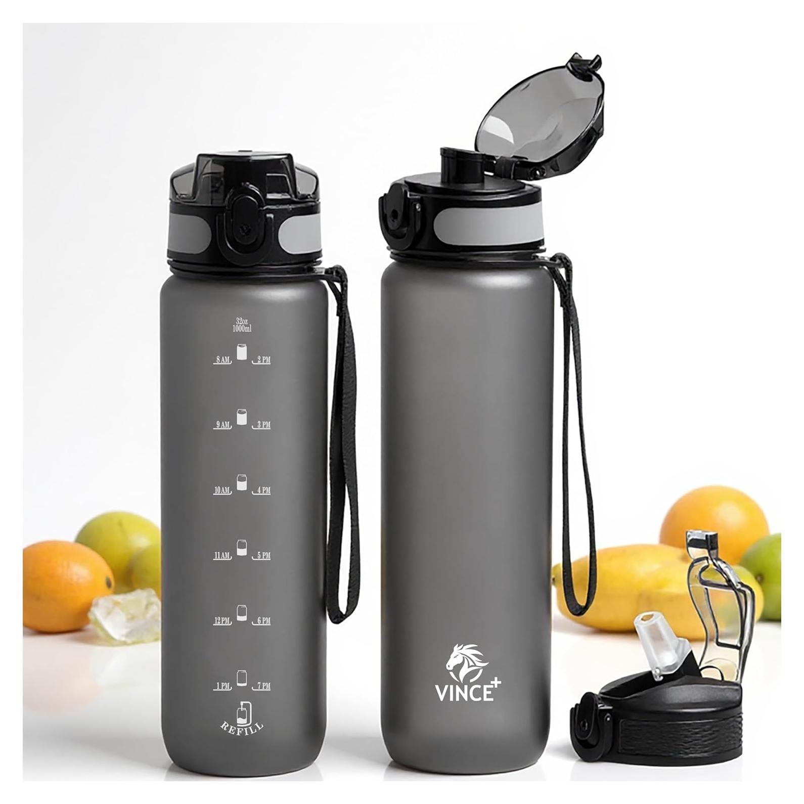 Botella de Agua Reutilizable VINCE+ Titan 32oz Negra con 2 Tapas